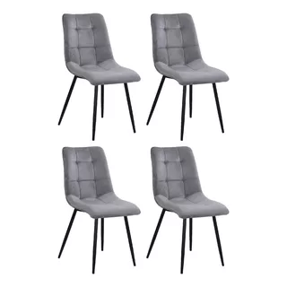 Silla Living Comedor Cocina Set X4 Tapizada Niviko Reforzada Estructura De La Silla Negro Asiento Gris Diseño De La Tela Velvet