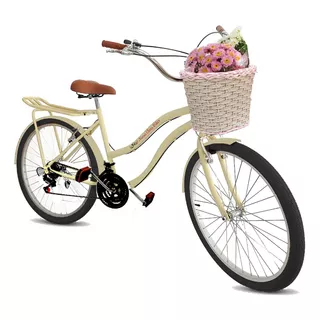 Bicicleta  De Passeio Maria Clara Bikes Passeio Aro 26 17  18v Freios V-brakes Câmbios Yamada Cor Bege/rosa Com Descanso Lateral