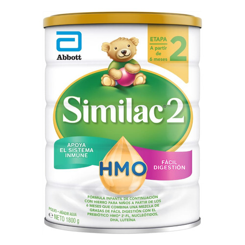 Leche de fórmula en polvo Abbott Similac 2 en lata de 1.8kg - 6  a 12 meses