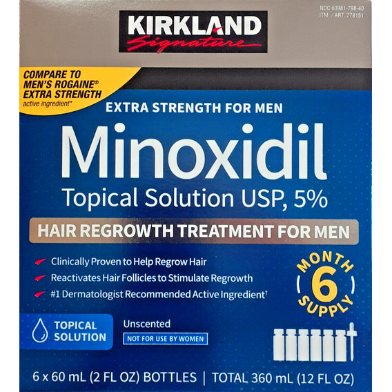 Kirkland Minoxidil 5% Solución Tópica Tratamiento Regenerador Capilar, Formula Extra Fuerte Para Hombres. Tratamiento Para 6 Meses. Caducidad Amplia, Máxima Calidad Y Originalidad.