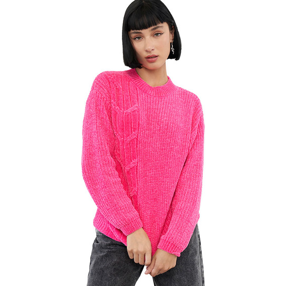 Sweater Mujer Chenille Cuello Mock Fucsia Corona