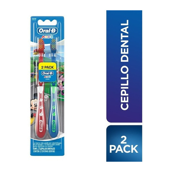 Cepillo de dientes infantil Oral-B Kids Mickey Mouse suave pack x 2 unidades