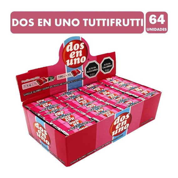 Chicle Dos En Uno Tutti Frutti Display 64 Unidades