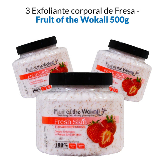 3 Exfoliante Corporal De Fresa - Fruit Of The Wokali 500g