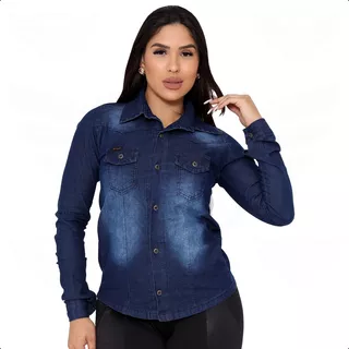 Camisa Jeans Feminina Manga Longa Plus Size Tendência Moda Blogueira Instagram Atacado Panicat Mulher Poderosa