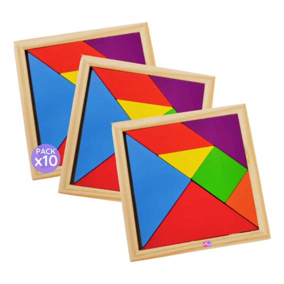 Pack X10 Tangram De Madera Didáctico Souvenir