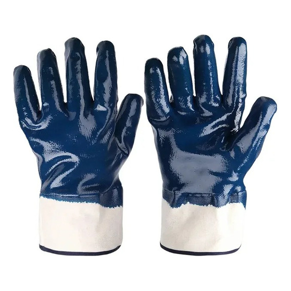 Guantes Nitrilo Azul Puño Lona Seguridad Trabajo Pesado