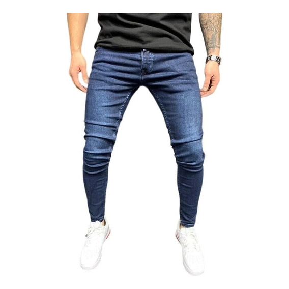 Color Sólido Stretch Casual Slim Fit Jeans Hombre