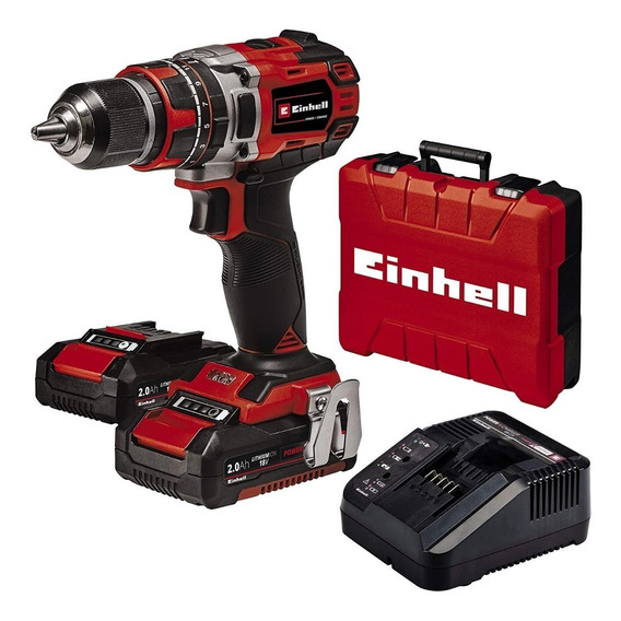 Taladro percutor atornillador inalámbrico de 13mm Einhell TE-CD 18/50 Li-i BL Kit 18V + 2 baterías de 2Ah + accesorio con maletín de transporte 200V - 250V 50Hz/60Hz