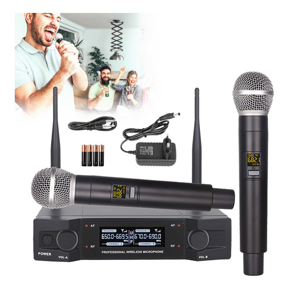 Micrófonos Inalámbrico Profesional 2 Handheld Uhf Microfonos