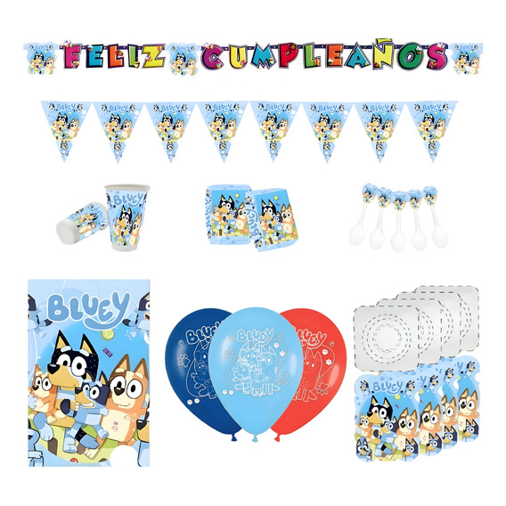 Kit Infantil Decoración Fiesta - Bluey Y Bingo X20 Invitados