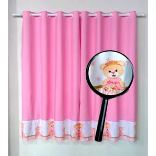 Cortina Quarto Infantil Menino Menina Personagem 1,70x2,50 Cor Ursinha Rosa-claro