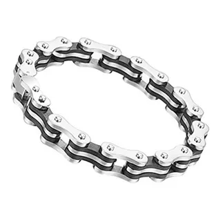 Bracelete Pulseira Masculina Aço Inox Corrente Moto Bike Comprimento 20 Cm Cor Preto E Prata Diâmetro 10 Cm