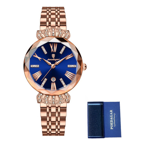 Relojes De Cuarzo Poedagar 766 Con Calendario Para Mujer Color Del Fondo Azul