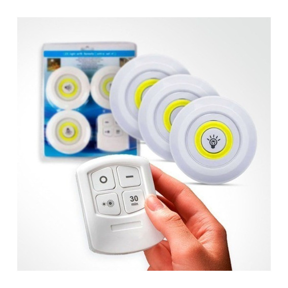 Kit de 3 lámparas, foco LED, inalámbrico, mando a distancia, color: blanco