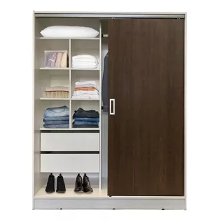 Placard Puertas Corredizas 1.40 X 1.80 M 6 Cubos Moderno Top Color Wengue