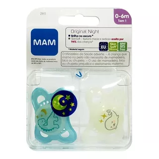 Kit 2 Chupetas Night Azul Mam ® 0-6 M Tam. 1 Com Estojo Período De Idade 0 A 6 Meses