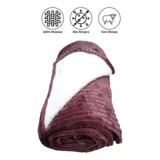 Cobertor Casal Sherpa Microfibra Canelado Coberdron Jolitex Cor Vinho Desenho Do Tecido Liso Canelado