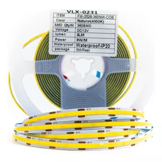 Fita Led 3528 Cob 5 Metros 360leds/m Ip20 8w/m 3000k 6000k