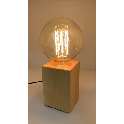 Velador Madera Vintage Taco Cuadrado Apto Led Luz Desing 
