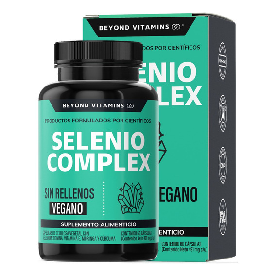 Selenio | Seleniometionina 240mcg Fortalecido Con Vitamina E, Moringa Y Cúrcuma | 100% Vegano Beyond Vitamins | Sin Sabor | 60 Cápsulas
