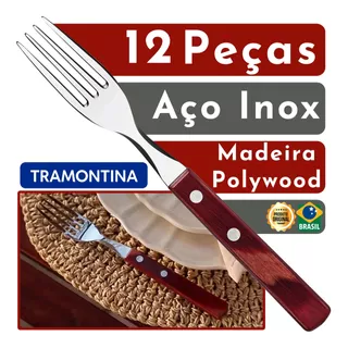 Garfo Polywood Tramontina Vermelho Aço Inox - 12 Peças