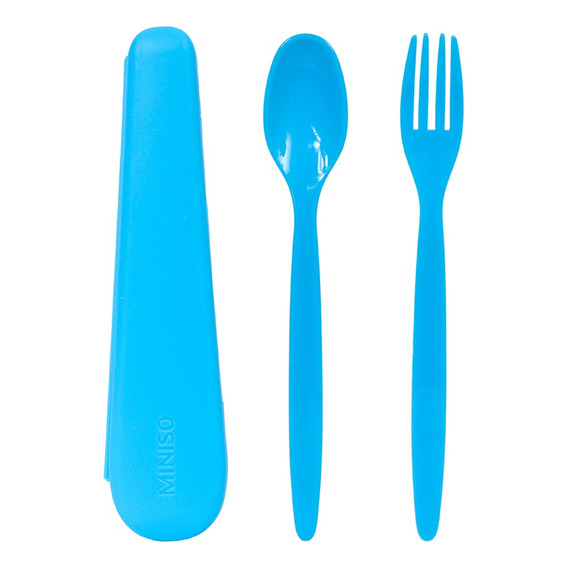 Miniso Kit De Cubiertos Con Estuche Plástico Azules 18 Cm 2