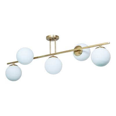 Plafon 5 Luces Barral Elyn De-cor Dorado Con Globo Opal E27