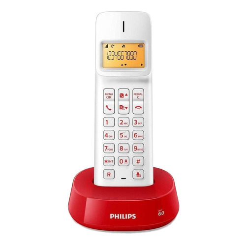 Teléfono Philips  D1401WR inalámbrico - color blanco/rojo