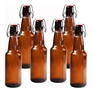 6 Botellas De Vidrio Ambar + Tapón Mecánico 330ml