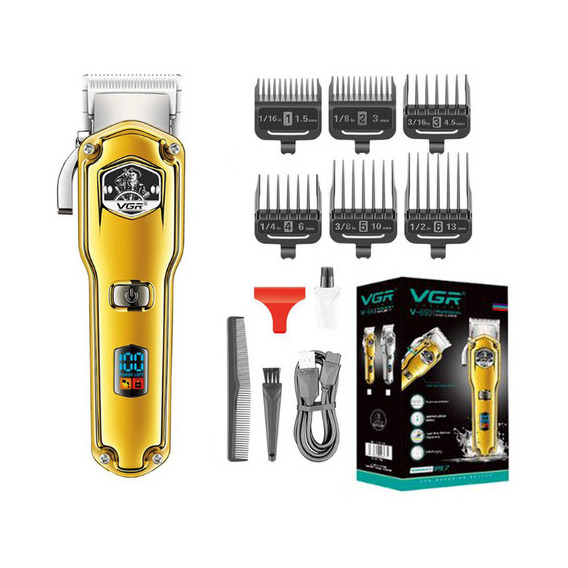 Cortadora De Pelo Clipper Recargable Vgr V-693 Led Usb Color Dorado