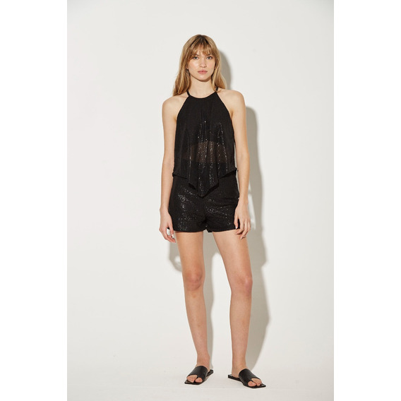 Short Tiro Alto De  Lentejuelas - Negro - Koxis Mujer