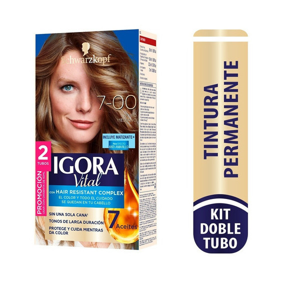  Tinte Cabello Igora Vital Permanente Tono 7-00 Rubio Mediano