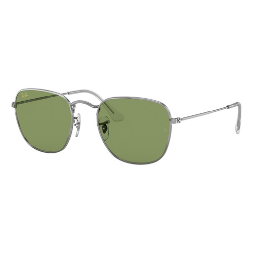 Anteojos de sol Ray-Ban Round Frank Legend Standard con marco de metal color polished silver, lente light green clásica, varilla polished silver de metal - RB3857