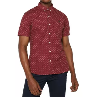 Camisa Manga Corta Rojo Vino Estampada, Stitches & Rivets.