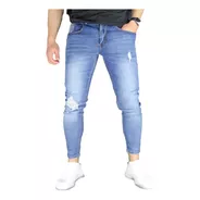 Pantalón Jeans Elasticado Semipitillo Rasgado Destroyed
