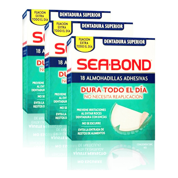 Kit X3 Almohadillas Adhesiva Sea Bond Dent Postiza Superior 