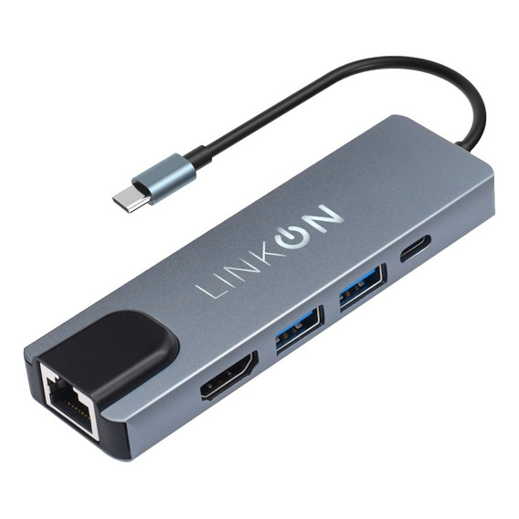 Hub Adaptador Usb Tipo C 5 En 1 Linkon Rj45 Para Mac Windows