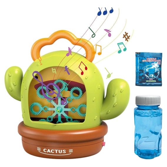 Máquina Cactus Musical Lanza Burbujas Con Luces