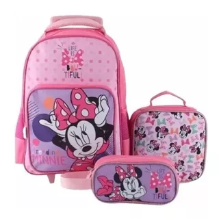 Pack Minnie Mouse Mochila Trolley Lonchera Estuche /jp Ideas