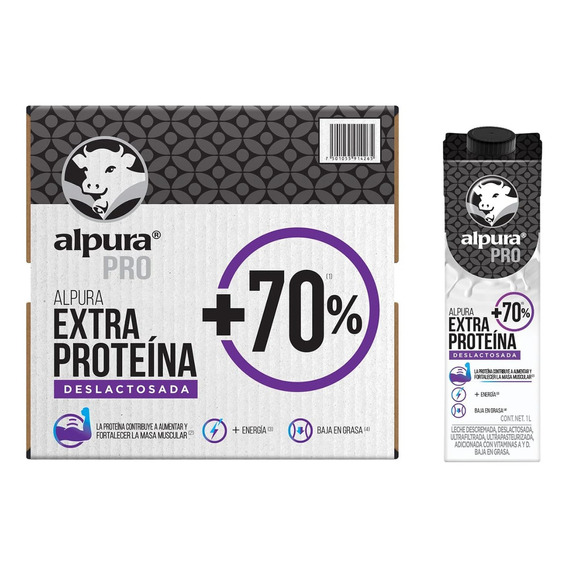 Pack X12 Leches Deslactosadas Alpura Pro Extra Proteína 1 L