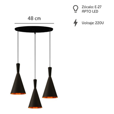 Colgante 3 Luces Moderno Beat Wide Tall Fat Base 48cm Mix
