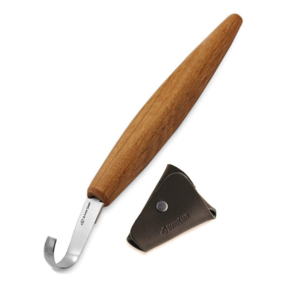 Cuchillo Curvo Para Tallado De Madera Con Funda De Cuero