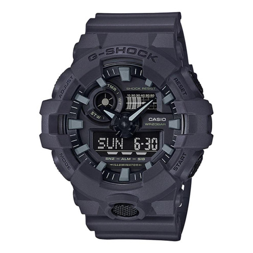 Reloj pulsera Casio GA-700UC con correa de resina color gris - fondo negro