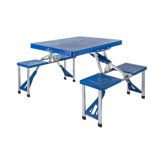 Mesa Plegable Tipo Maleta Con Bancos 134 Cm Color Azul