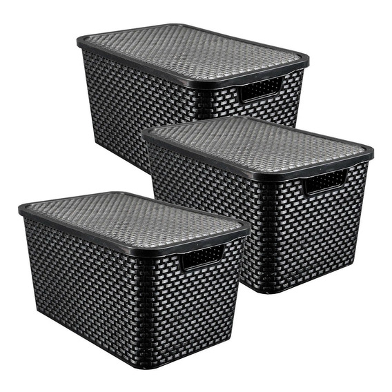 Set 3 Cajas Organizadoras Simil Rattan 7 Litros Con Tapa