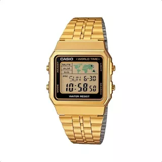 Reloj Casio Hombre A-500wga-1d Vintage Color De La Malla Dorado Color Del Bisel Negro Color Del Fondo Natural