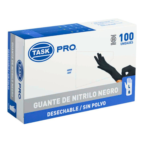 Guante Nitrilo Negro Task Pro Sin Polvo Talla L X 100