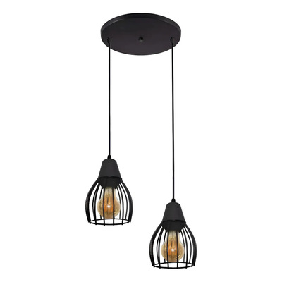Colgante Jaula 2 Lues Base Redonda Small Vintage Apto Led Negro Texturado