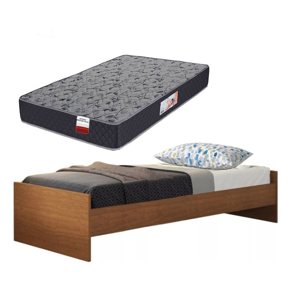 Cama Sommier Colchon Almohada Una Plaza Soltero Madera Mdp 